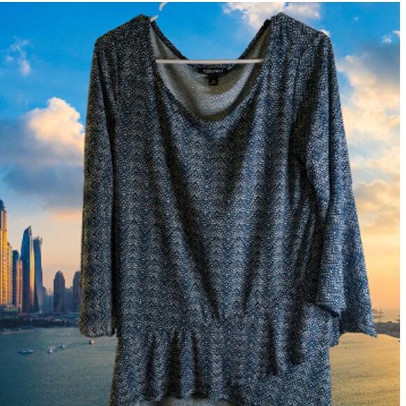 Roz & Ali medium 3/4 sleeve polyester blend stretch blue and green woman's top - Picture 1 of 1